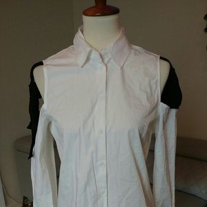 Asos White Sholder Cut Out Shirt Size 2 NWT